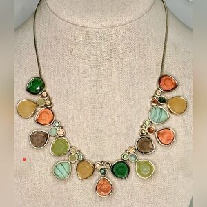 Trifari Gold Tone Multi Colored Statement Bib Necklace